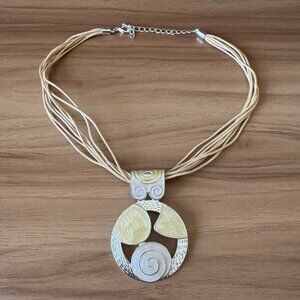 Boho Artisan Circle Pendant Necklace – Multi-Strand Cord, Statement Jewelry